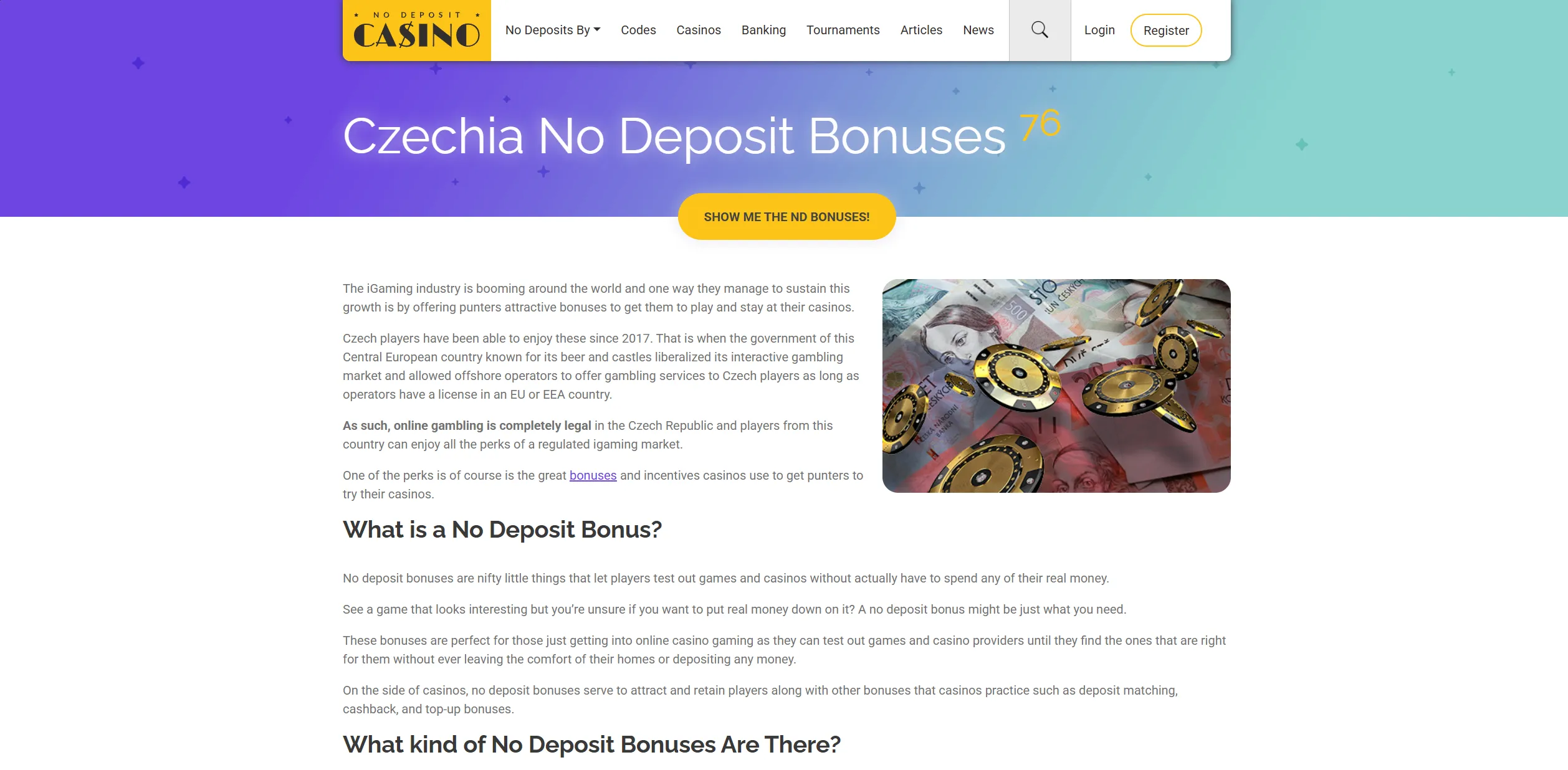 Screenshot of Nodepositcasino.org - No Deposit Casino Bonuses for Players in Czechia